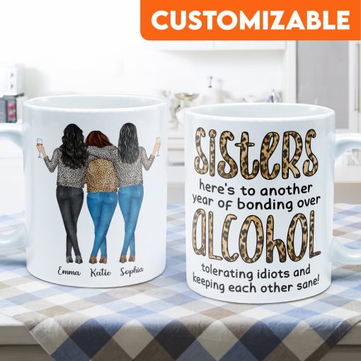 Another Year Of Bonding Over Alcohol - Personalized Mug - Birthday, New Year Gift For Besties, Soul Sisters, Sistas, BFF, Friends - Leopard Pattern Jacket Woman - Image 6