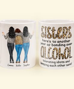 Another Year Of Bonding Over Alcohol - Personalized Mug - Birthday, New Year Gift For Besties, Soul Sisters, Sistas, BFF, Friends - Leopard Pattern Jacket Woman