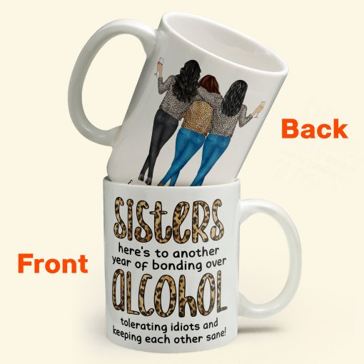 Another Year Of Bonding Over Alcohol - Personalized Mug - Birthday, New Year Gift For Besties, Soul Sisters, Sistas, BFF, Friends - Leopard Pattern Jacket Woman - Image 3