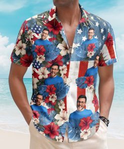 American Flag Tropical Independence Day Vintage Aloha - Custom Photo Hawaiian Shirts