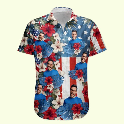 American Flag Tropical Independence Day Vintage Aloha - Custom Photo Hawaiian Shirts - Image 6