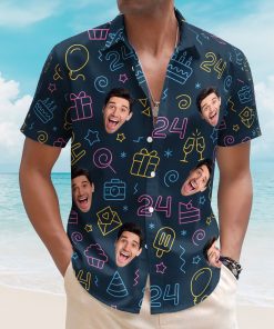 Birthday Neon Party Custom Face Funny Birthday Gift - Custom Photo Hawaiian Shirts