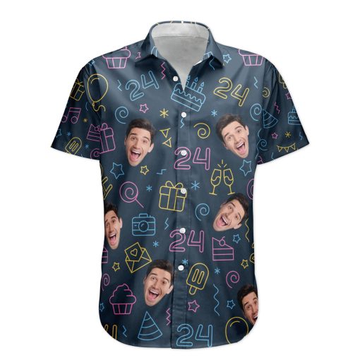 Birthday Neon Party Custom Face Funny Birthday Gift - Custom Photo Hawaiian Shirts - Image 6