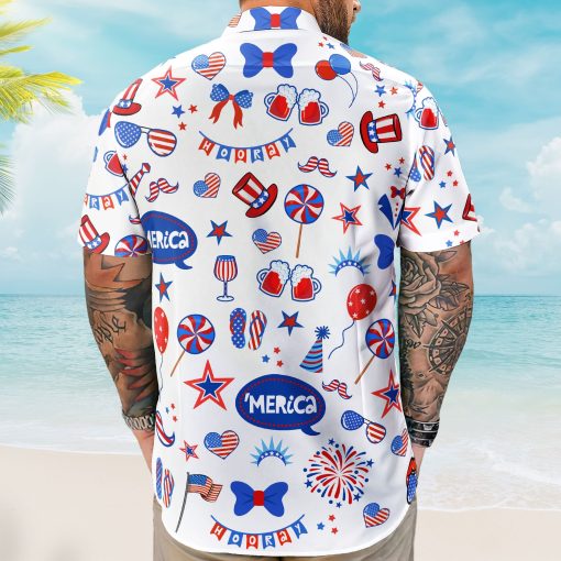 Custom Face Funny Happy 4th Of July - Personalized Photo Hawaiian Shirt - Image 4