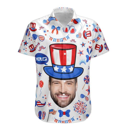 Custom Face Funny Happy 4th Of July - Personalized Photo Hawaiian Shirt - Image 5