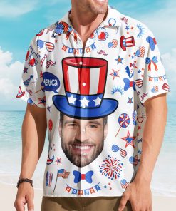 Custom Face Funny Happy 4th Of July - Personalized Photo Hawaiian Shirt