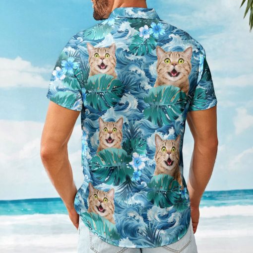 Custom Face Funny Photo For Men, Husband Big Wave - Custom Photo Hawaiian Shirt - Image 2