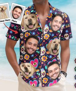Custom Face Photo Mexican Hawaiian Shirt Skull Pattern - Custom Photo Hawaiian Shirts