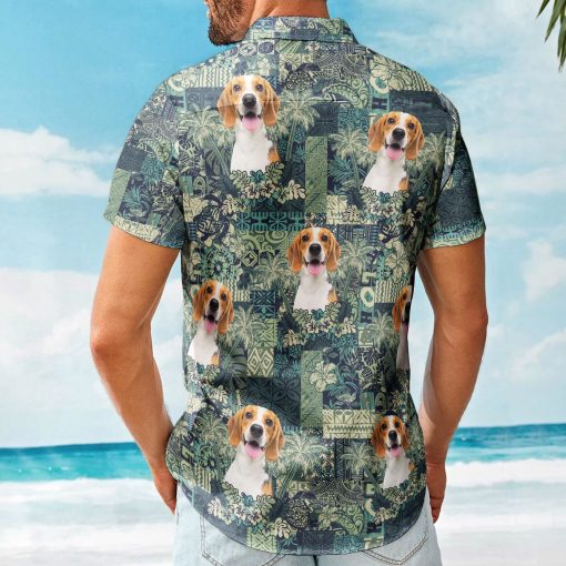 Custom Pet Funny Photo With Hibiscus And Palm Tree Pattern - Custom Photo Hawaiian Shirts - Image 2