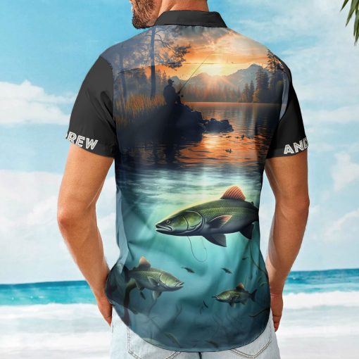 Custom Photo Fishing Bass Fish For Men Husband - Custom Photo Hawaiian Shirt - Image 2