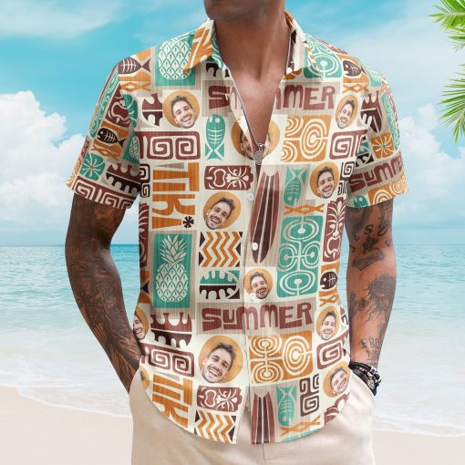 Customize Face With Exotic Tiki Pattern - Custom Photo Hawaiian Shirts - Image 5