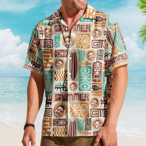Customize Face With Exotic Tiki Pattern - Custom Photo Hawaiian Shirts - Image 2