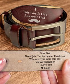 Dear Dad Great Job We're Awesome Thank You - Personalized Engraved Leather Belt