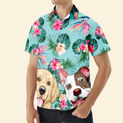 Dog Cat Pet Lovers Tropical Flower Leaf Summer Paradise - Personalized Hawaiian Shirt - Image 2