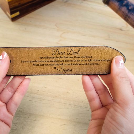 Father Of The Bride The First Man I Have Loved - Personalized Engraved Leather Belt - Image 5