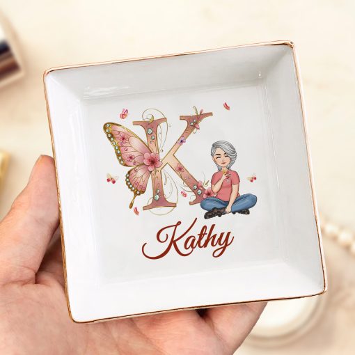 Floral Butterfly Monogram Letter - Personalized Jewelry Dish - Image 2