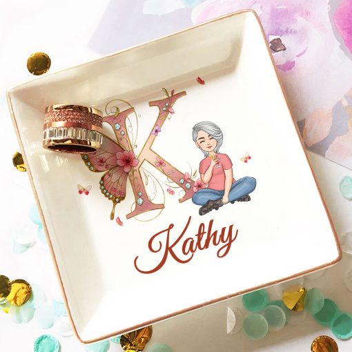 Floral Butterfly Monogram Letter - Personalized Jewelry Dish - Image 3