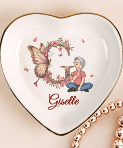 Floral Butterfly Monogram Letter - Personalized Ring Dish