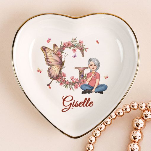Floral Butterfly Monogram Letter - Personalized Ring Dish