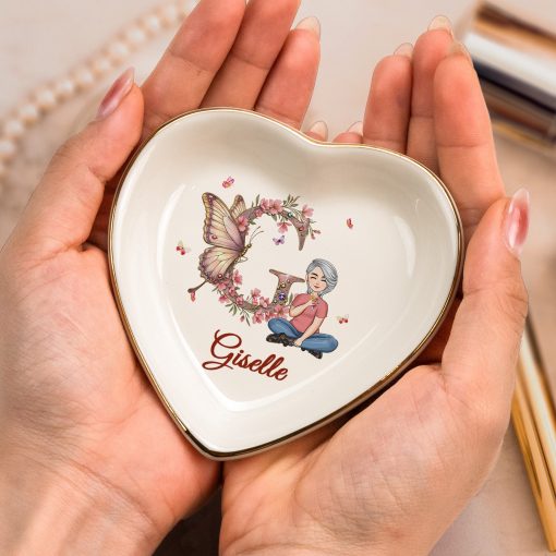 Floral Butterfly Monogram Letter - Personalized Ring Dish - Image 3