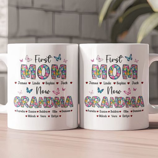First Mom Now Grandma Floral - Personalized Mug - Image 2