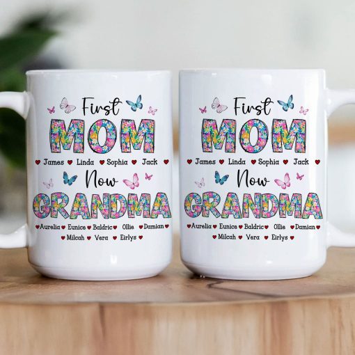 First Mom Now Grandma Floral - Personalized Mug - Image 3