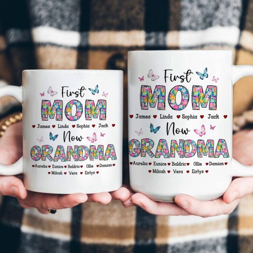 First Mom Now Grandma Floral - Personalized Mug - Image 4