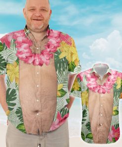 Funny Big Belly Aloha With Tropical Flowers - Custom Hawaiian Shirt