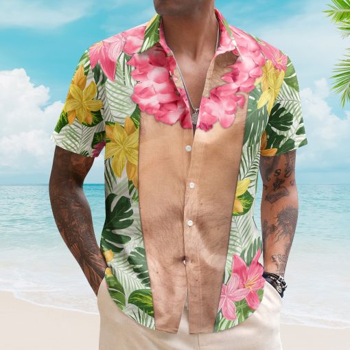 Funny Big Belly Aloha With Tropical Flowers - Custom Hawaiian Shirt - Image 2