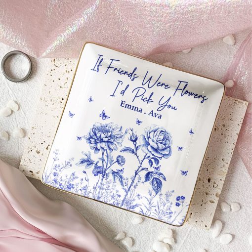 If Friends Were Flowers Toile Style Custom Birth Flowers - Personalized Jewelry Dish - Image 2
