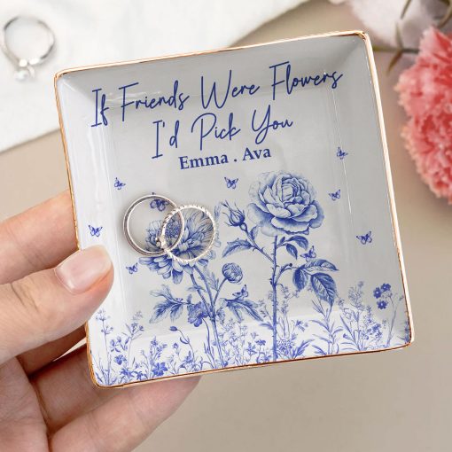If Friends Were Flowers Toile Style Custom Birth Flowers - Personalized Jewelry Dish - Image 3