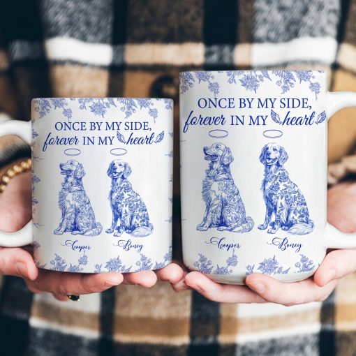 Once By My Side, Forever In My Heart Dog Memorial Toile De Jouy - Personalized Mug - Image 3