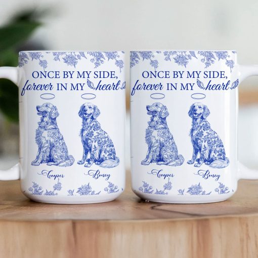Once By My Side, Forever In My Heart Dog Memorial Toile De Jouy - Personalized Mug - Image 4
