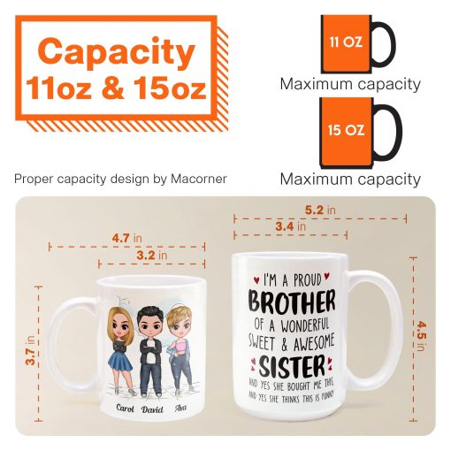 Proud Brother Of A Wonderful & Sweet Sister - Personalized Mug - Image 7