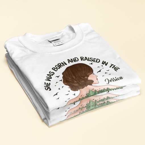 She Was Born And Raised In The Wishabitch Woods - Personalized Shirt - Birthday, Funny, Camping Gift For Her, Woman, Girl, Best Friend, Campers - Image 2