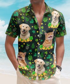 St.Patrick's Day Shamrock Paws Custom Funny Pet Face - Custom Photo Hawaiian Shirts