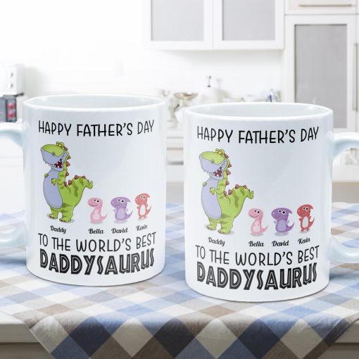 To The World's Best Daddysaurus - Personalized Mug - Father's Day, Birthday, Funny Gift For Dad, Father, Husband - Gift From Wife, Son, Daughter - Image 4