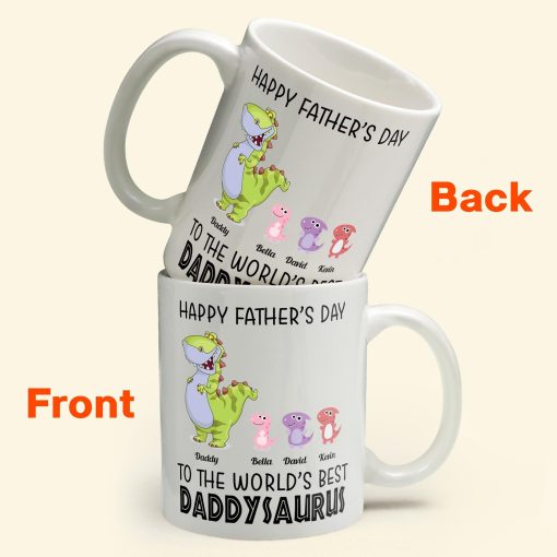 To The World's Best Daddysaurus - Personalized Mug - Father's Day, Birthday, Funny Gift For Dad, Father, Husband - Gift From Wife, Son, Daughter - Image 2