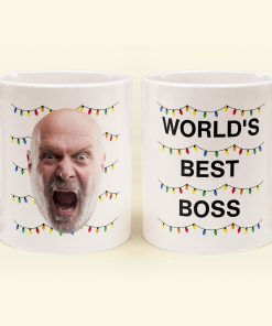World'S Best Boss Funny Xmas Lights Custom Face - Personalized Photo Mug