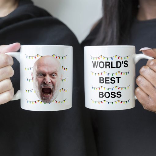 World'S Best Boss Funny Xmas Lights Custom Face - Personalized Photo Mug - Image 4