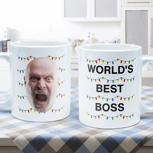 World'S Best Boss Funny Xmas Lights Custom Face - Personalized Photo Mug - Image 5