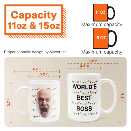 World'S Best Boss Funny Xmas Lights Custom Face - Personalized Photo Mug - Image 6