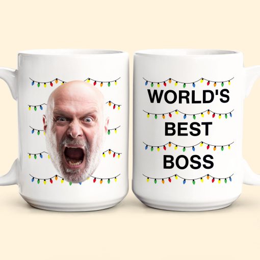 World'S Best Boss Funny Xmas Lights Custom Face - Personalized Photo Mug - Image 7