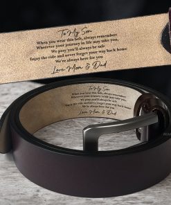To Son We Love You From Mom Dad - Personalized Engraved Leather Belt